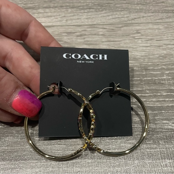 Coach Gold Colorful Rhinestone “Coach” Hoop Earrings BRAND NEW - Picture 1 of 2